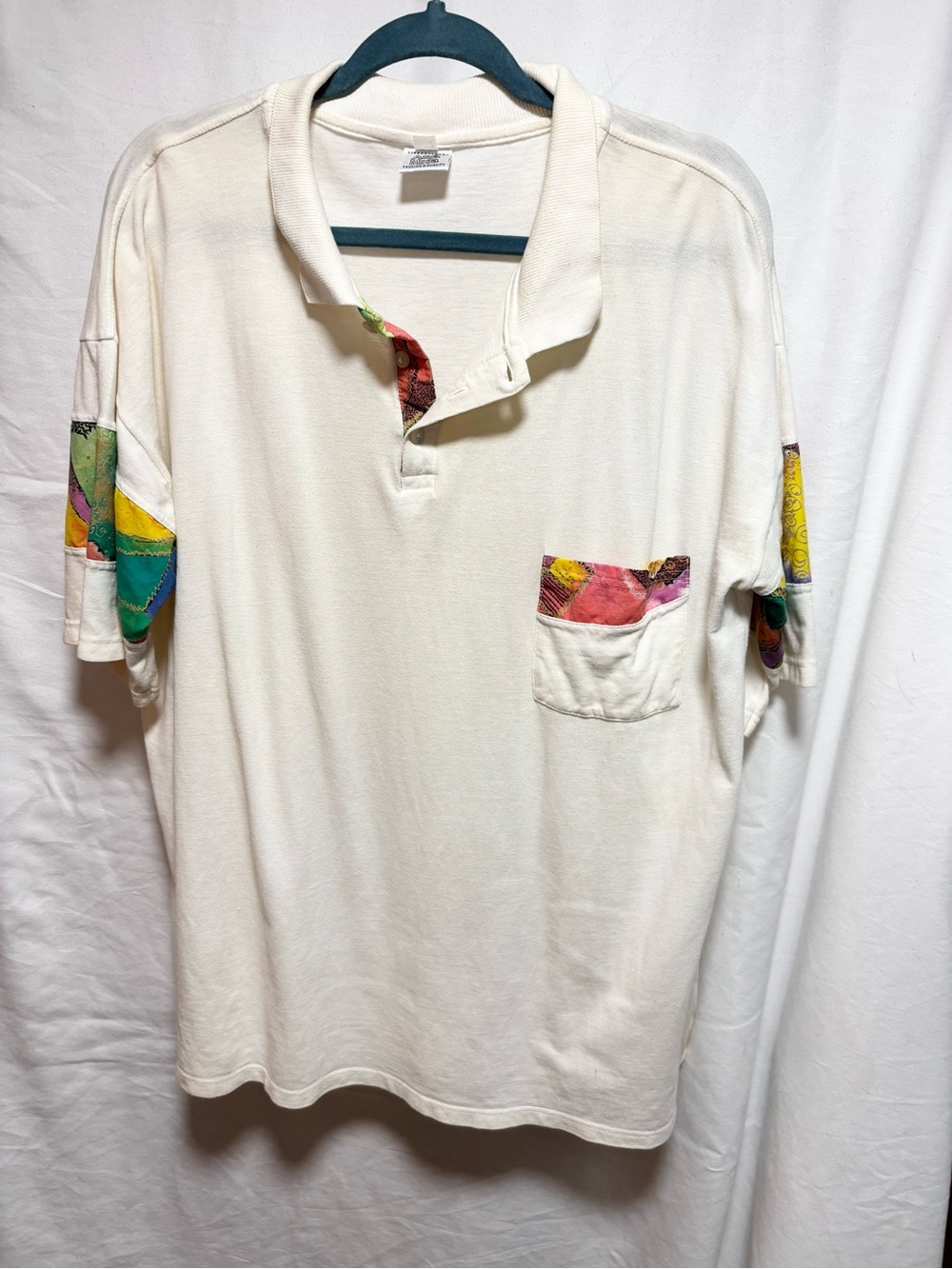 Alba Moda Vintage 80s cotton Polo with Multicolor Patch Accents